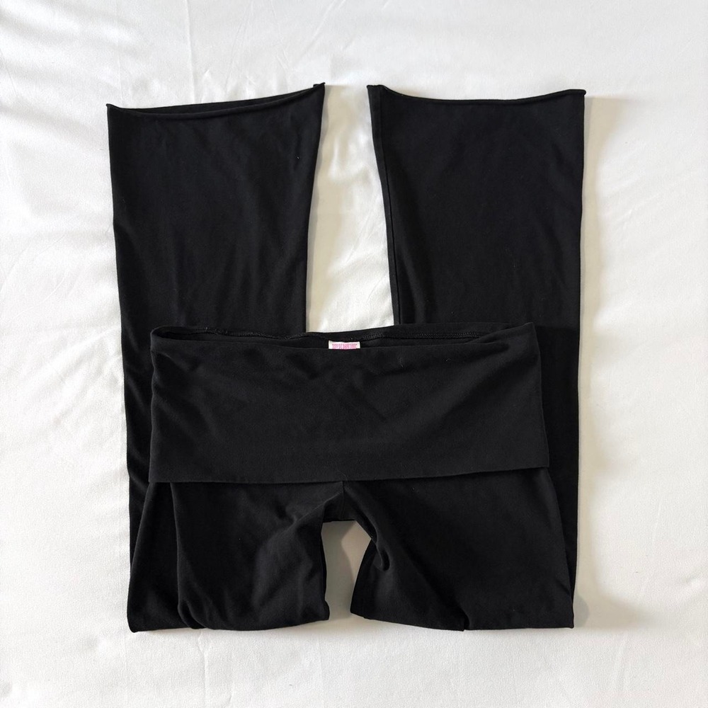 Victoria Secret Pink Foldover Flare Yoga Pants Women Medium Black Y2K Vintage